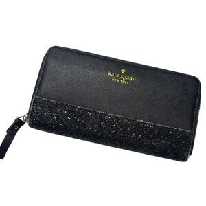 ✨ Kate Spade New York Black Glitter Stripe Zip-Around Wallet ✨